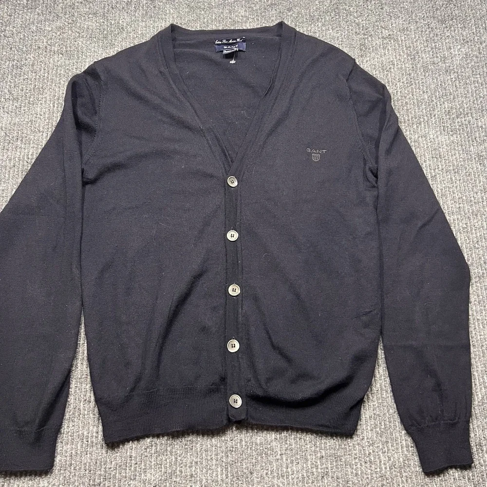 GANT Womens Super Fine‎ Wool Cardigan Sweater Medium Navy Blue Button Shirt Top